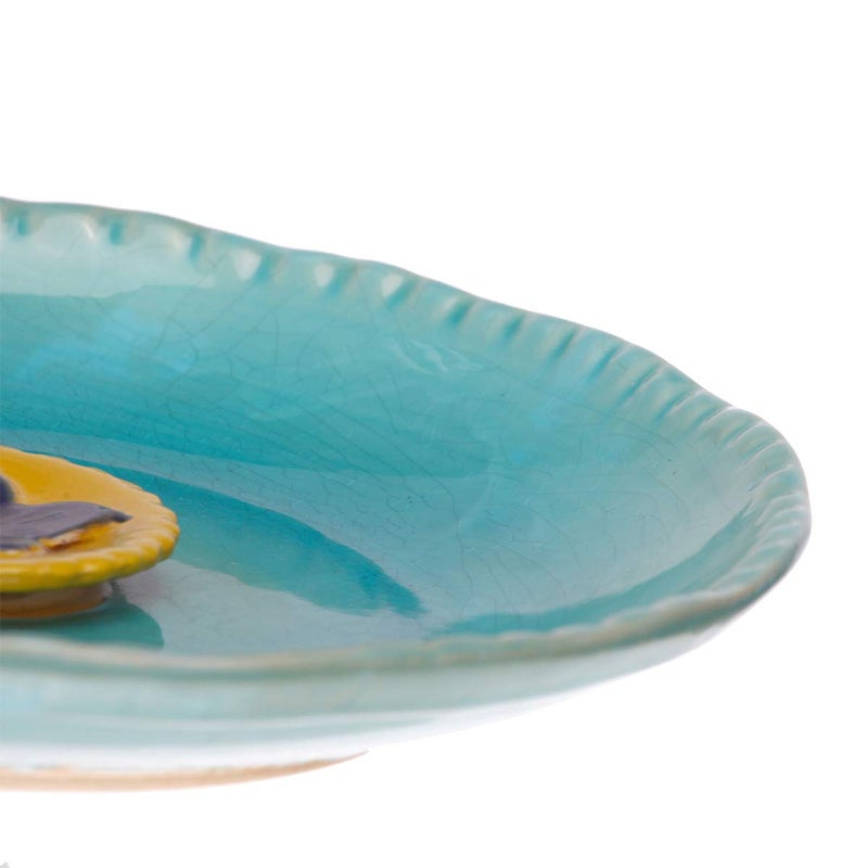 Topadorn Birdbath Ceramic Bowl Decor for Bee Bird Bath Outdoor Garden Vintage Yard ,Blue with Yellow Flower - Image 4